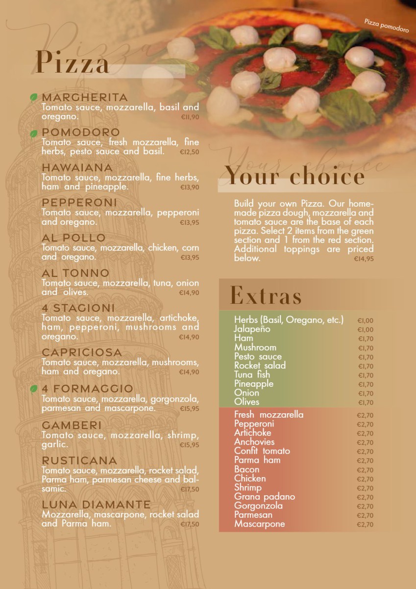 italian food menu in english